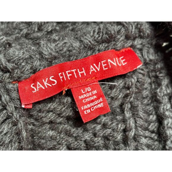 Saks Fifth Avenue Sweater Womens Large Gray Cable Open Front Shawl Cardigan - Picture 5 of 9